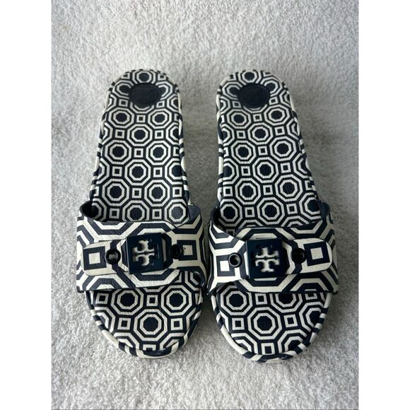 Tory Burch Shoes - Tory Burch Noah Navy Leather Slides Size 7